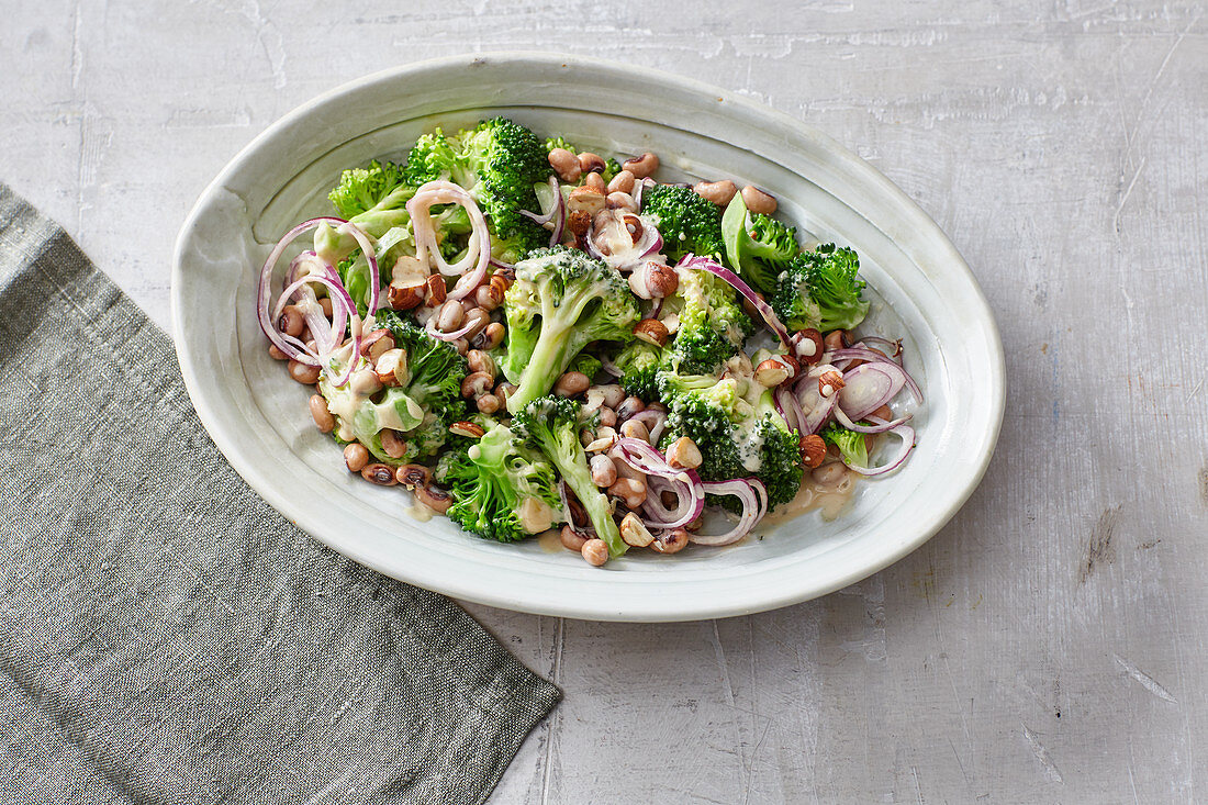 Nutty broccoli salad with tiger beans