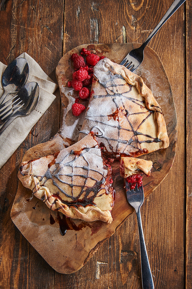 Sweet calzone with raspberries and chocolate