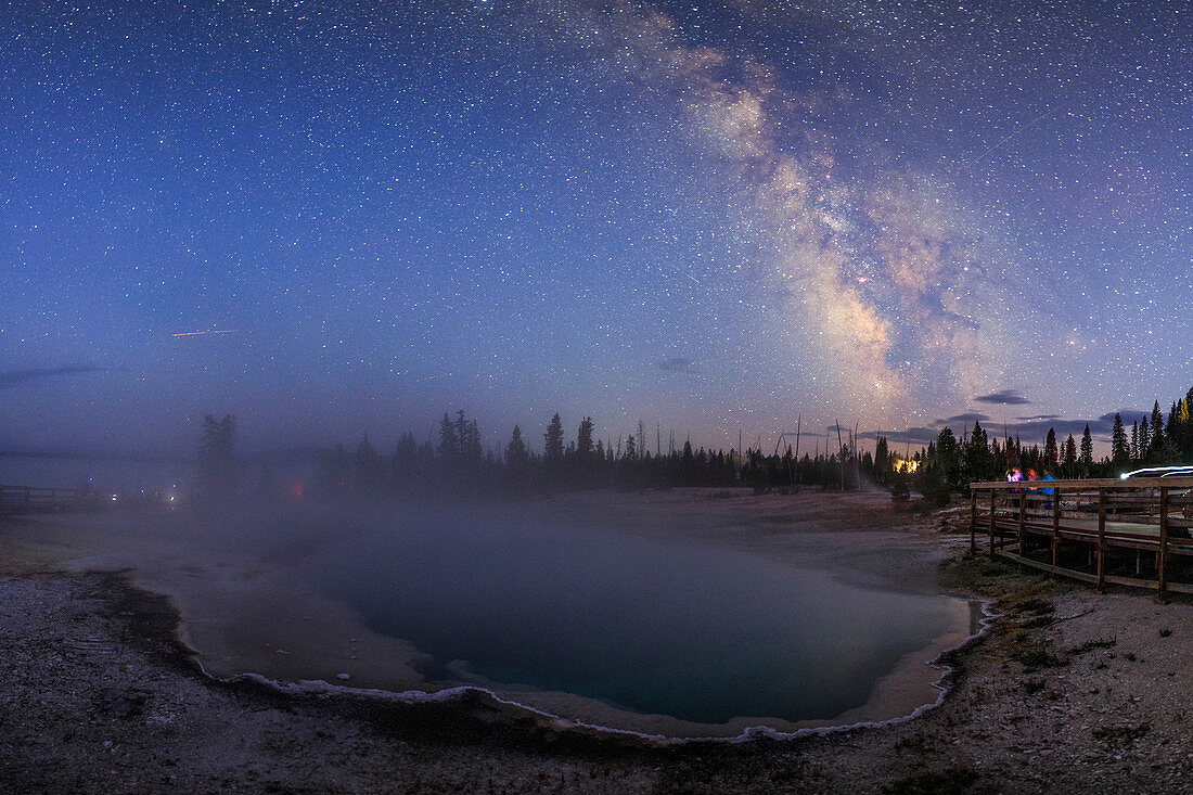 Milky Way over Yellowstone geothermal area