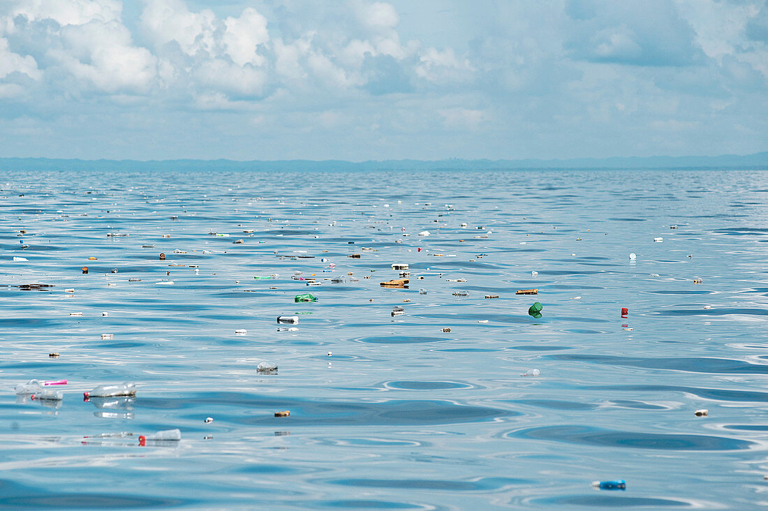 Plastic waste floating in the sea