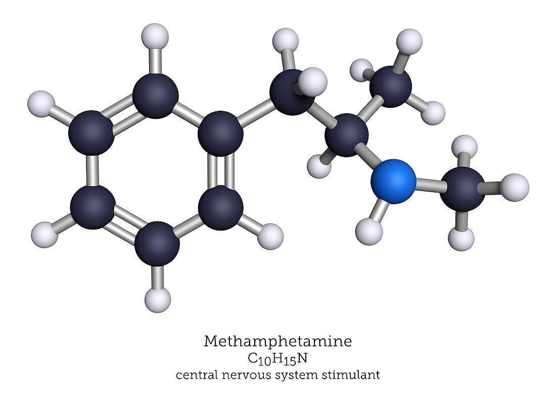 Methamphetamine drug, molecular model