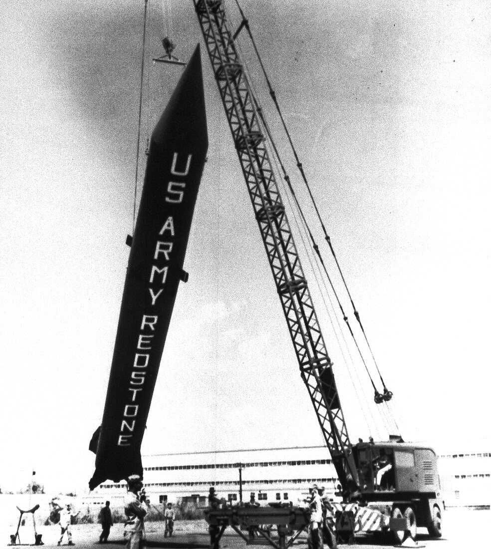 Redstone rocket launch preparations, 1953