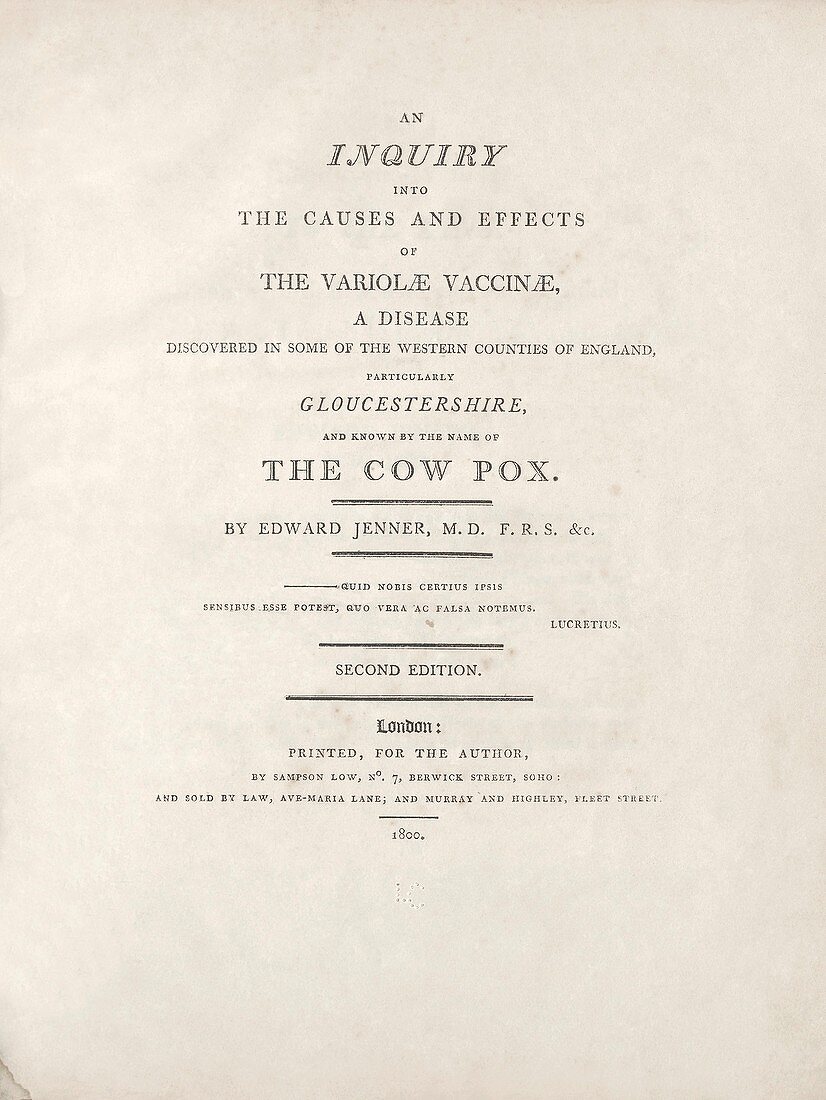 Edward Jenner's book on vaccination, title page