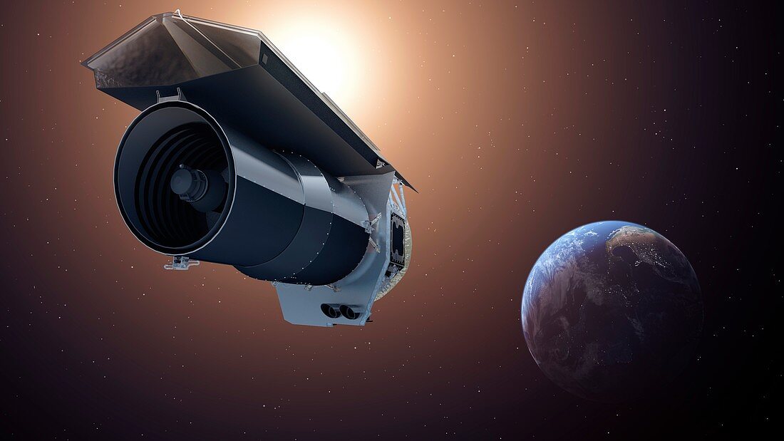 Spitzer Space Telescope and Earth, illustration
