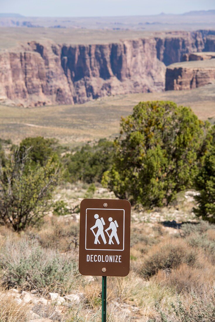 Decolonize hiking trail sign, Arizona, USA