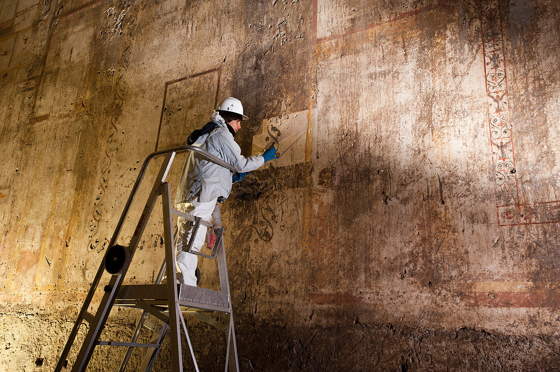 Fresco restoration at Domus Aurea palace in Rome