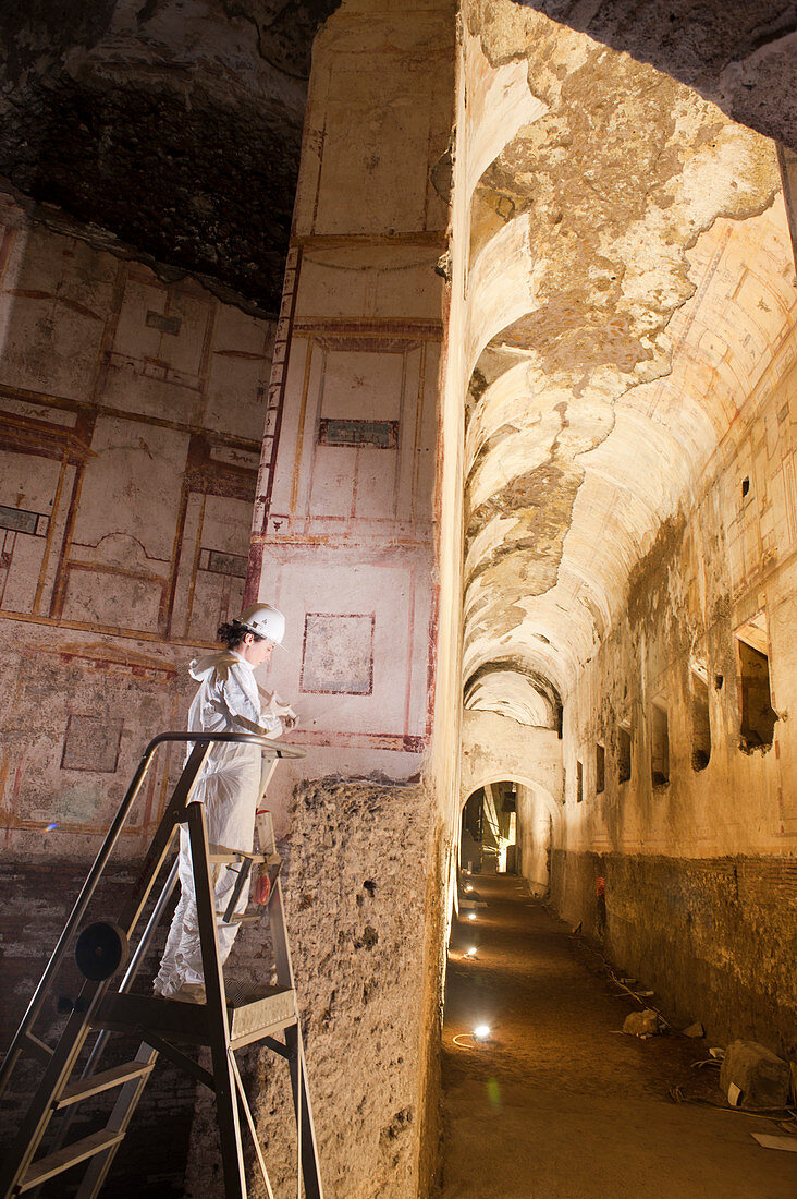 Fresco restoration at Domus Aurea palace in Rome