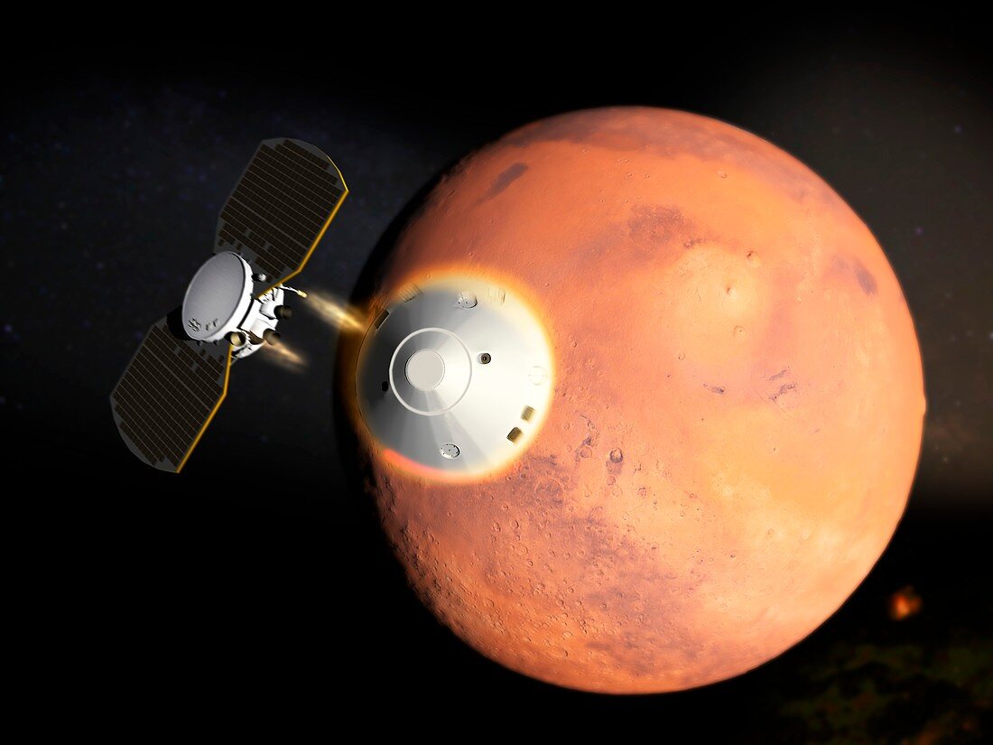 InSight spacecraft entering Mars' atmosphere, illustration