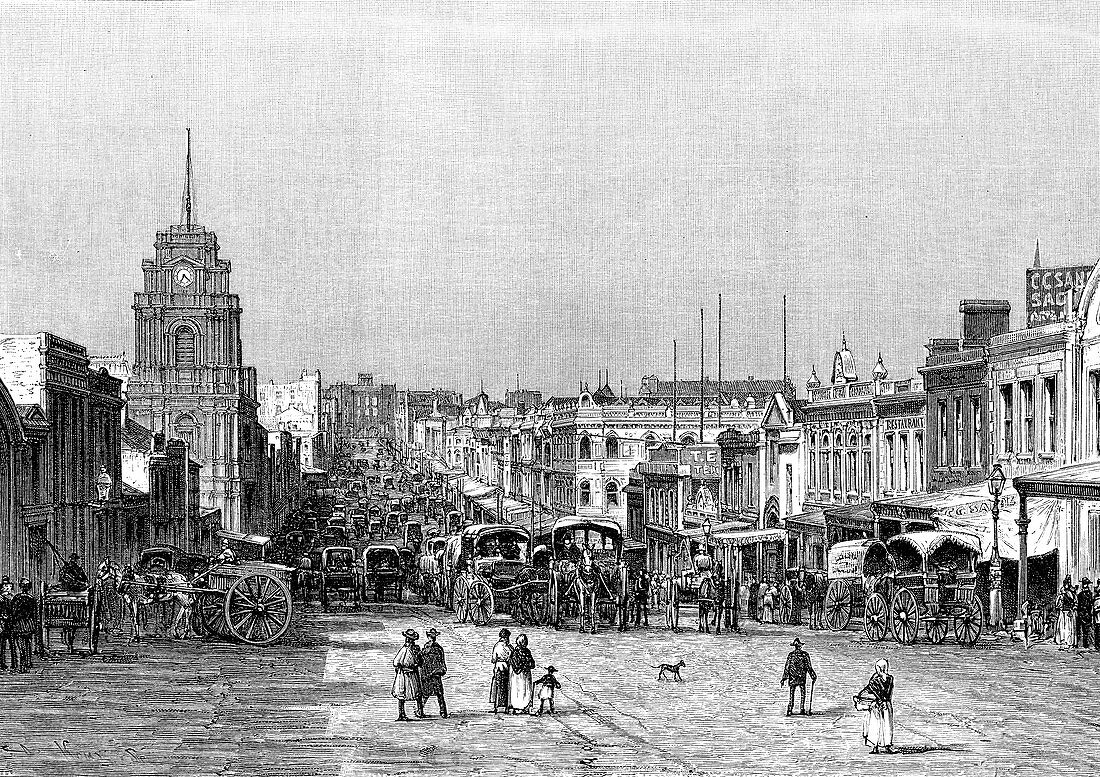 19th Century Melbourne, Australia, illustration