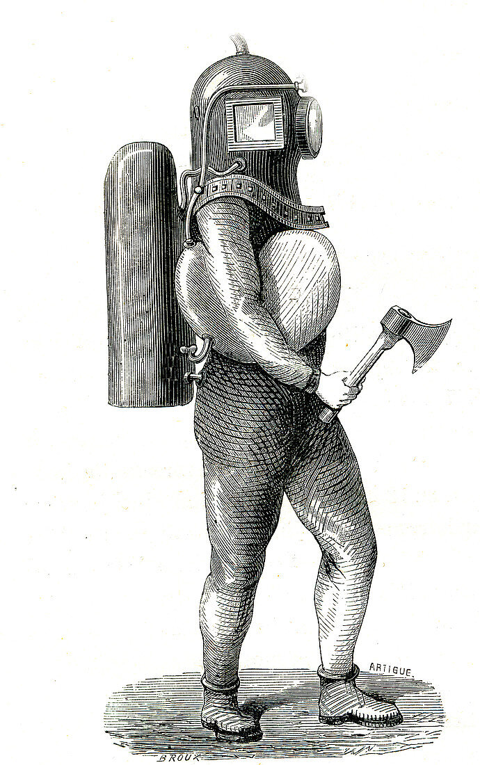 19th Century US diver suit, illustration