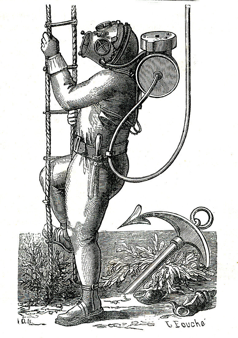 19th Century diver, illustration
