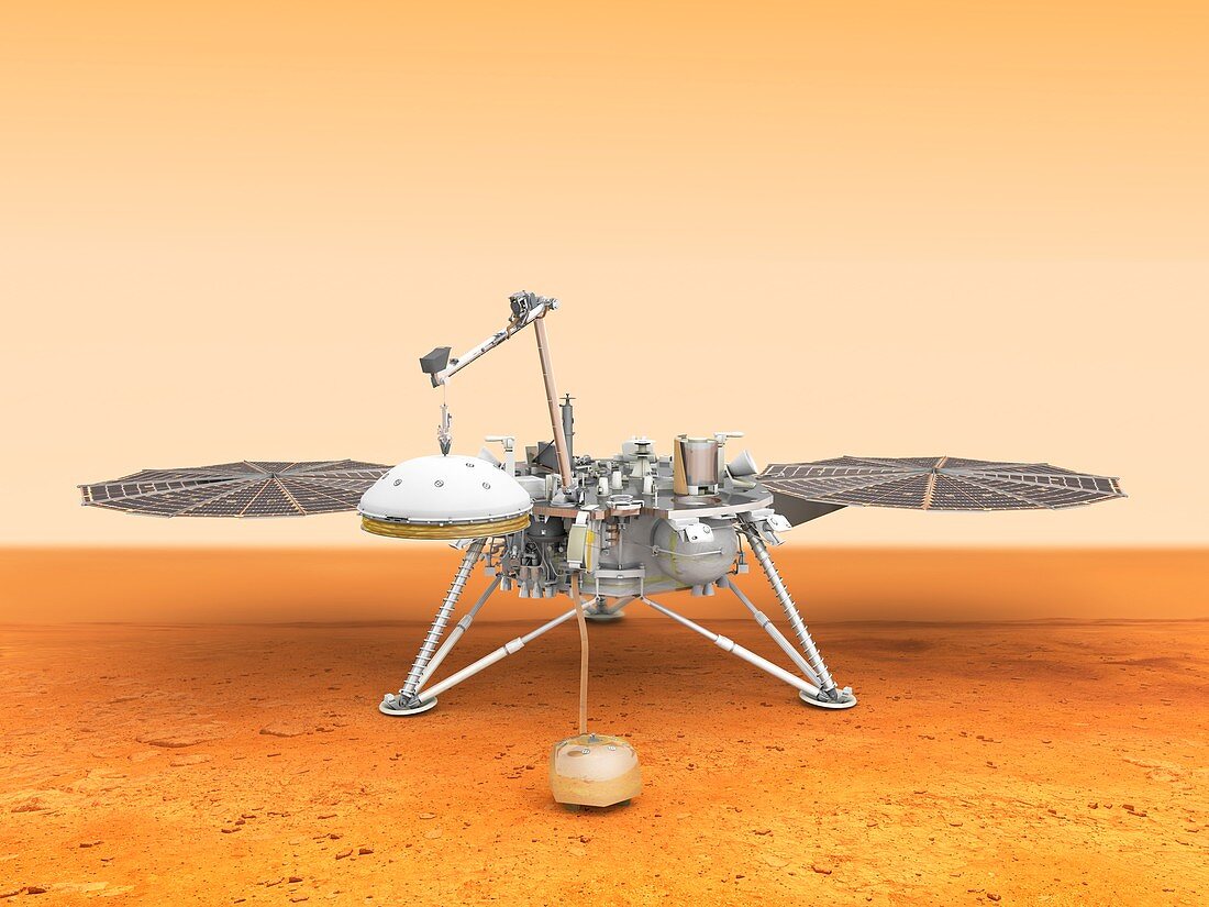 InSight lander deploying instrument, illustration