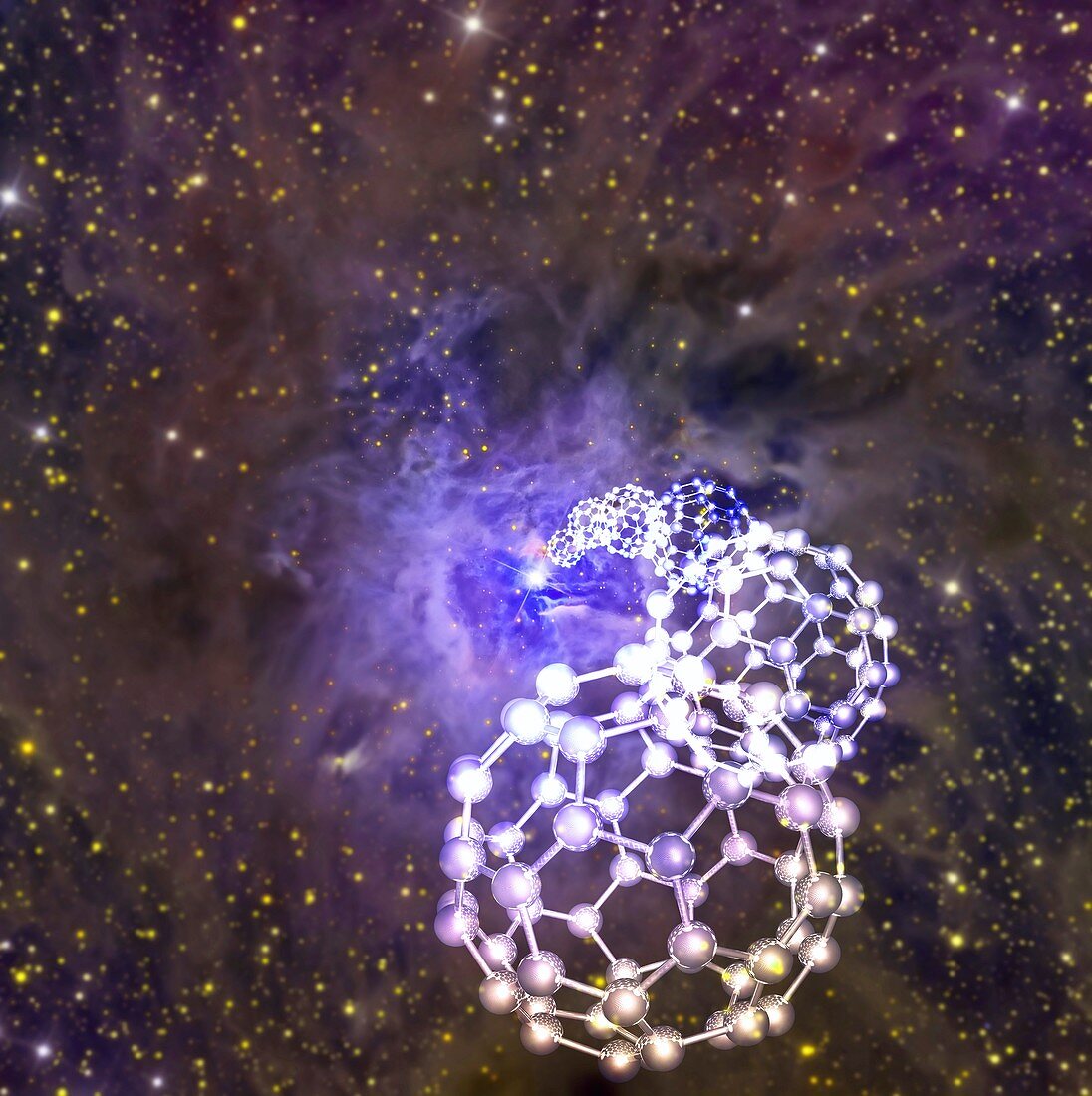 Buckyballs discovered in space, illustration