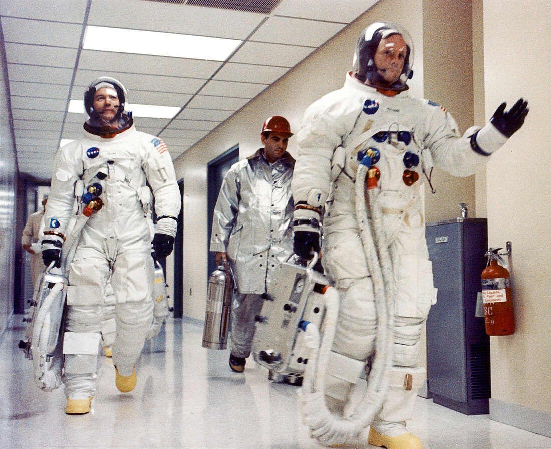 Apollo 11 astronauts leave for launch pad, July 1969