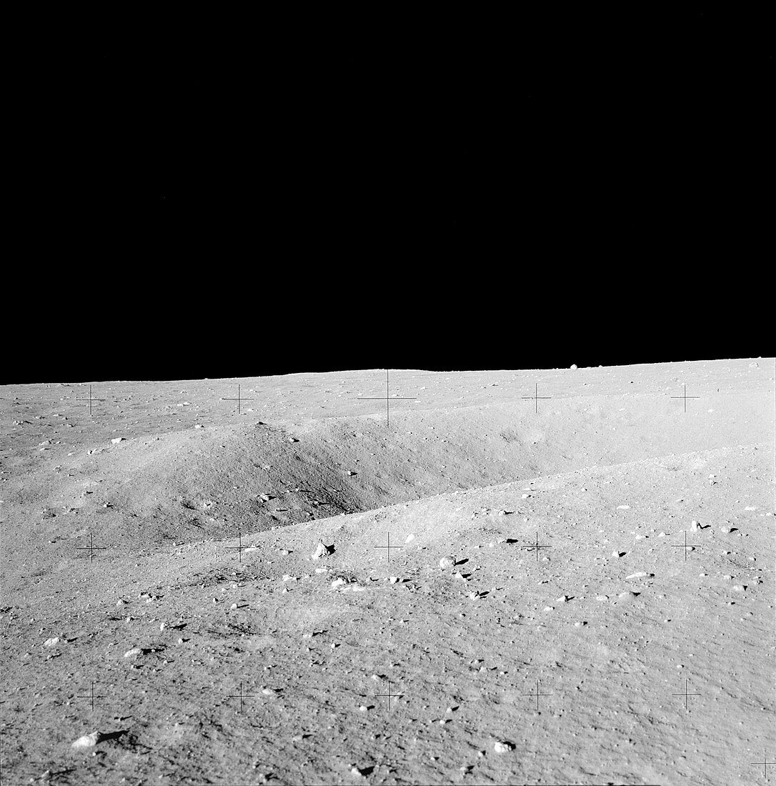 Lunar crater near Apollo 11 landing site, 1969