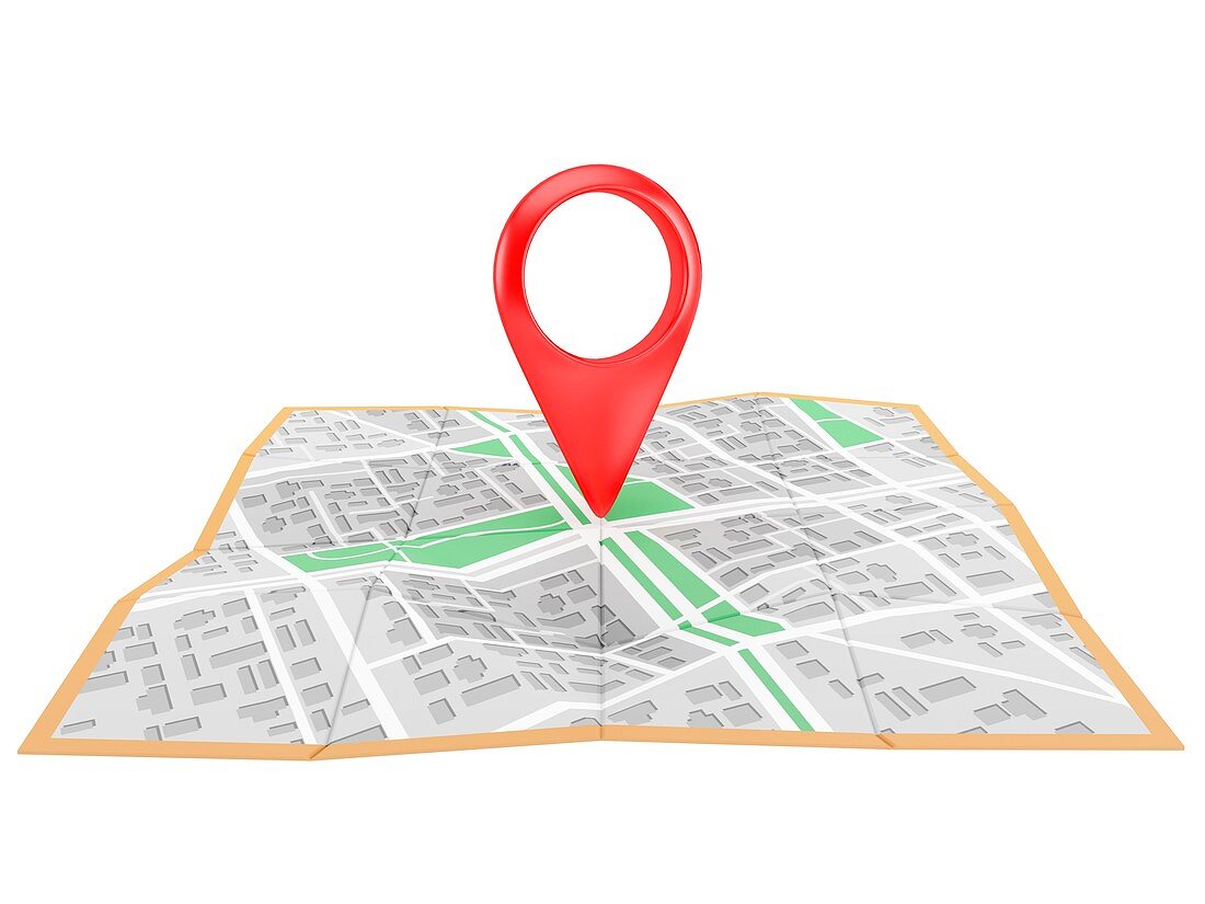 Location pin on city map, illustration