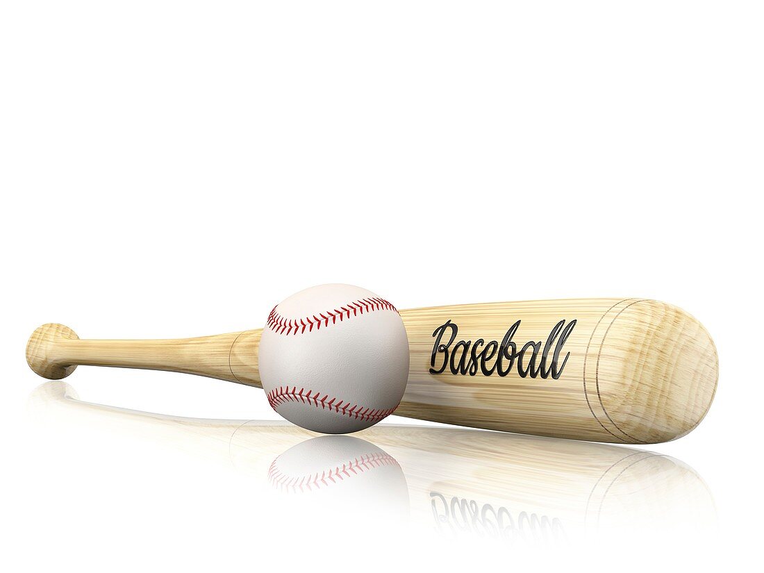 Baseball bat and ball, illustration
