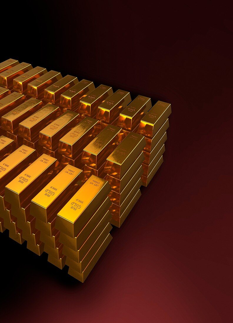 Stacks of gold bullion bars, illustration