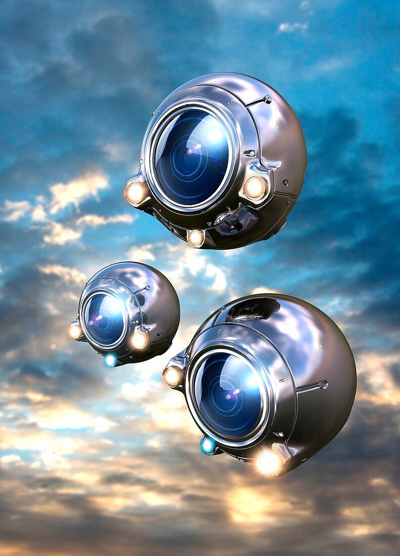 Metal spheres with lenses, illustration