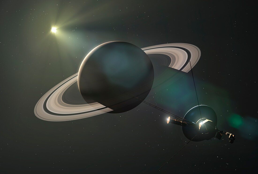 Voyager II passes Saturn, illustration