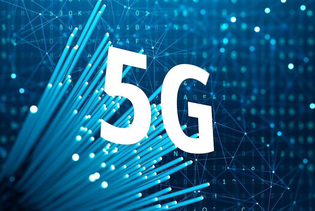 5G sign with optical fibre, illustration