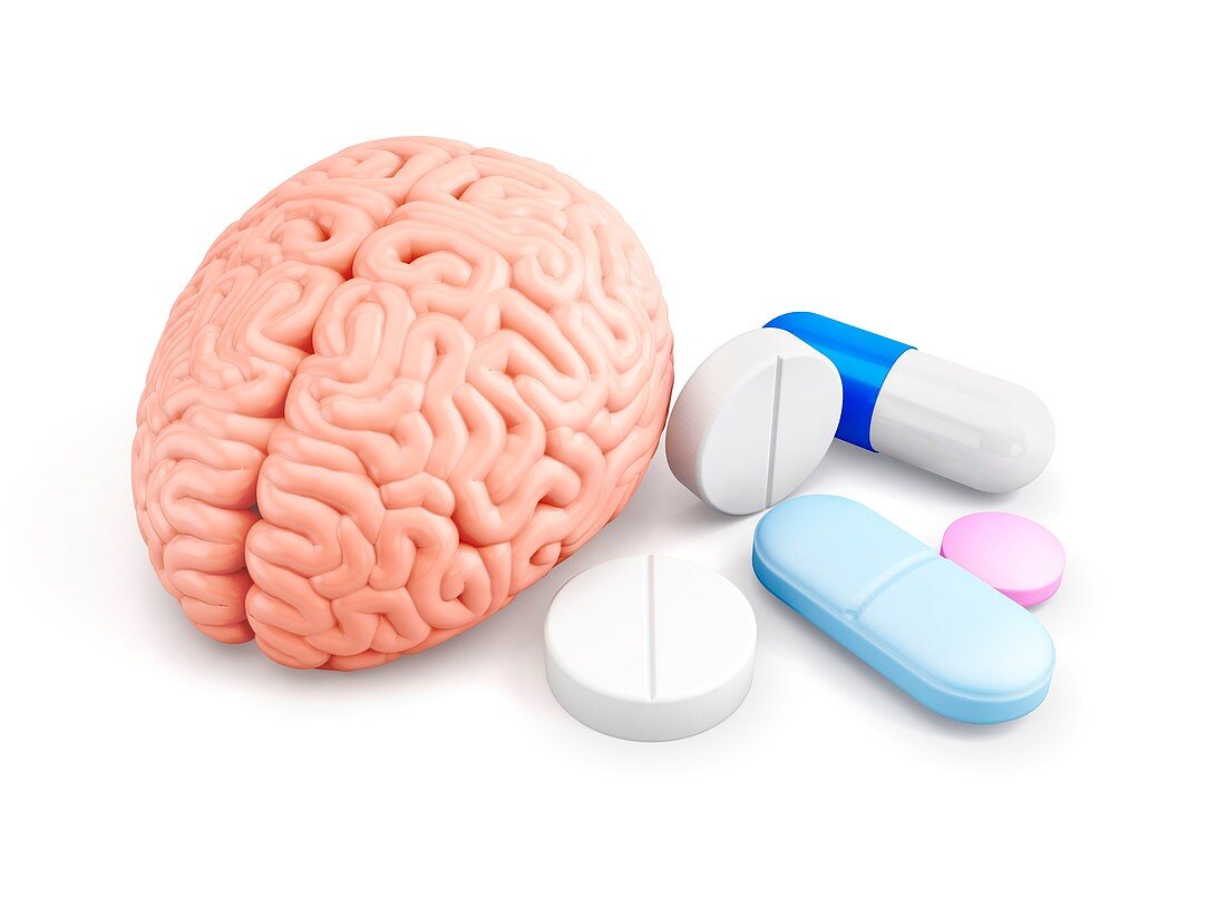 Brain enhancing drugs, conceptual illustration