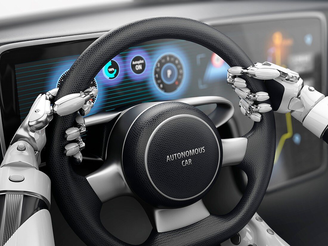 Robot driving car, illustration