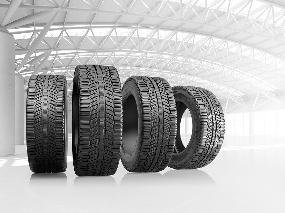 Set of four car tyres, illustration