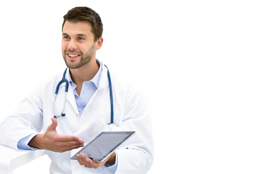 Doctor showing digital tablet