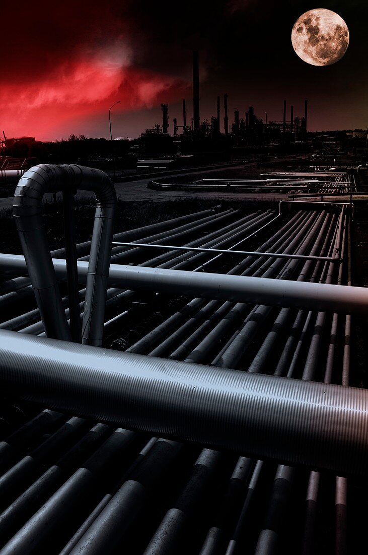 Oil and gas refinery, composite image