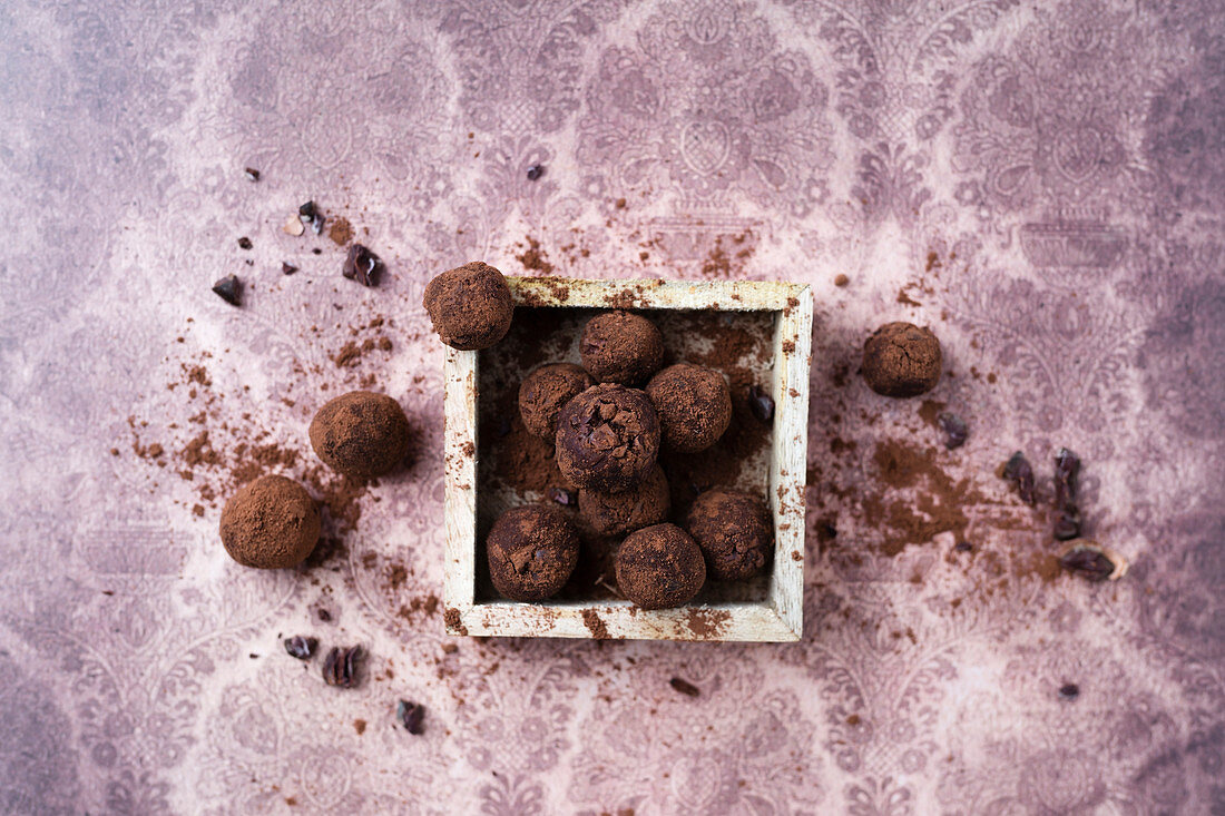 Chocolate truffles with cocoa nibs