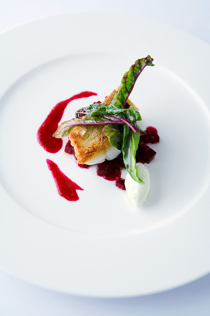 Grilled zander on beetroot