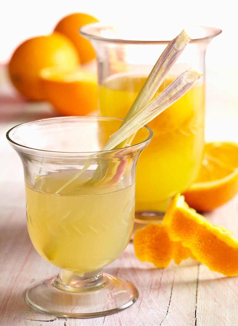 Homemade lemon and orange vinegar with lemongrass