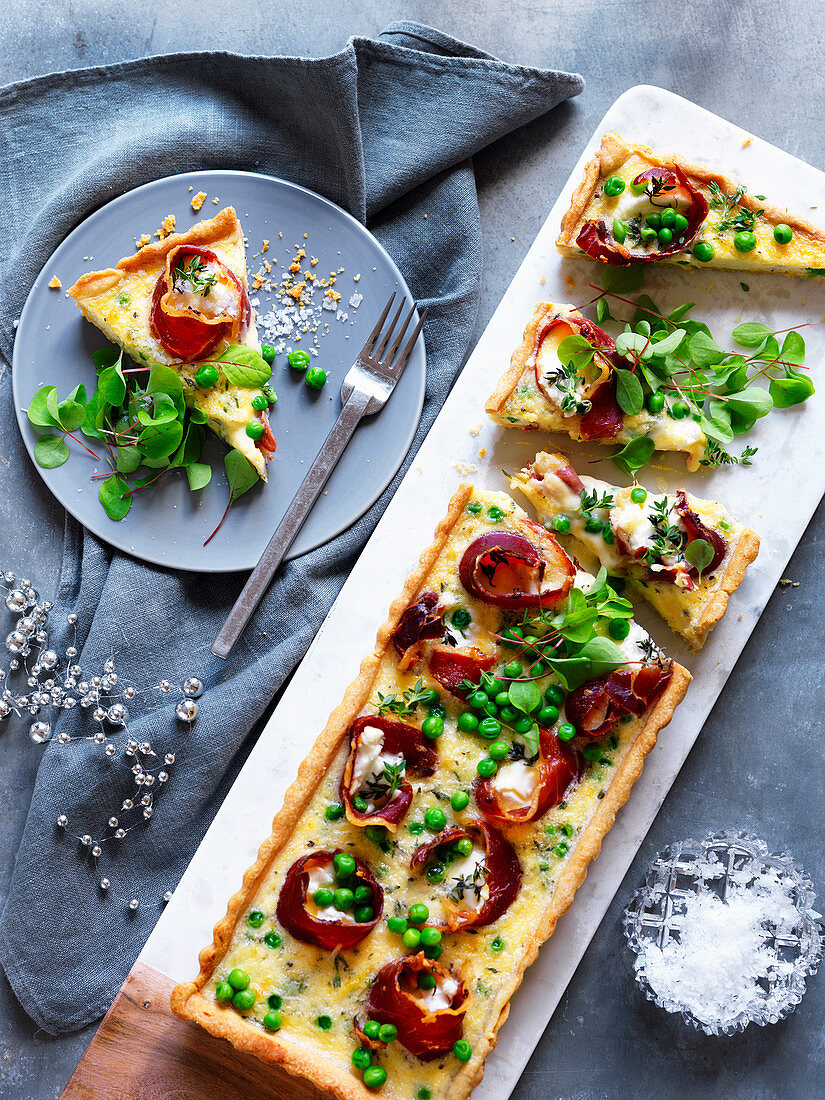 Goat's Cheese, Prosciutto and Pea Tart