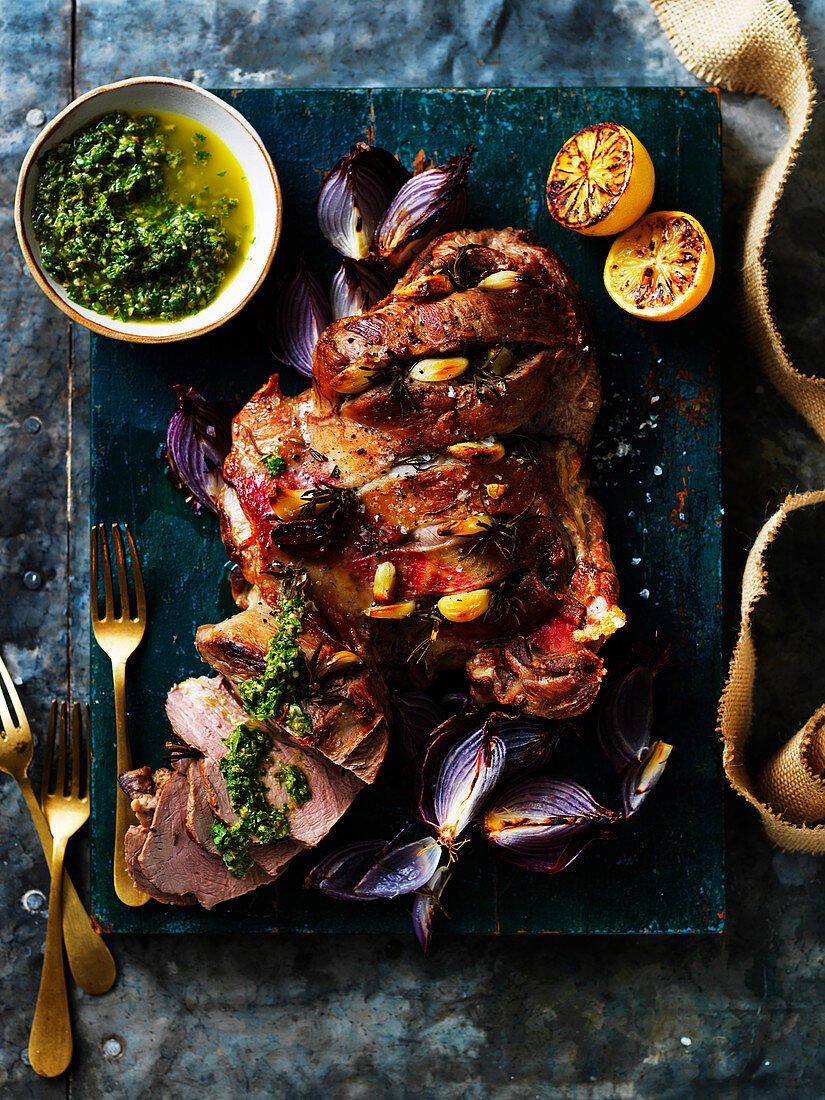 Barbecued Butterflied Lamb with Salsa Verde