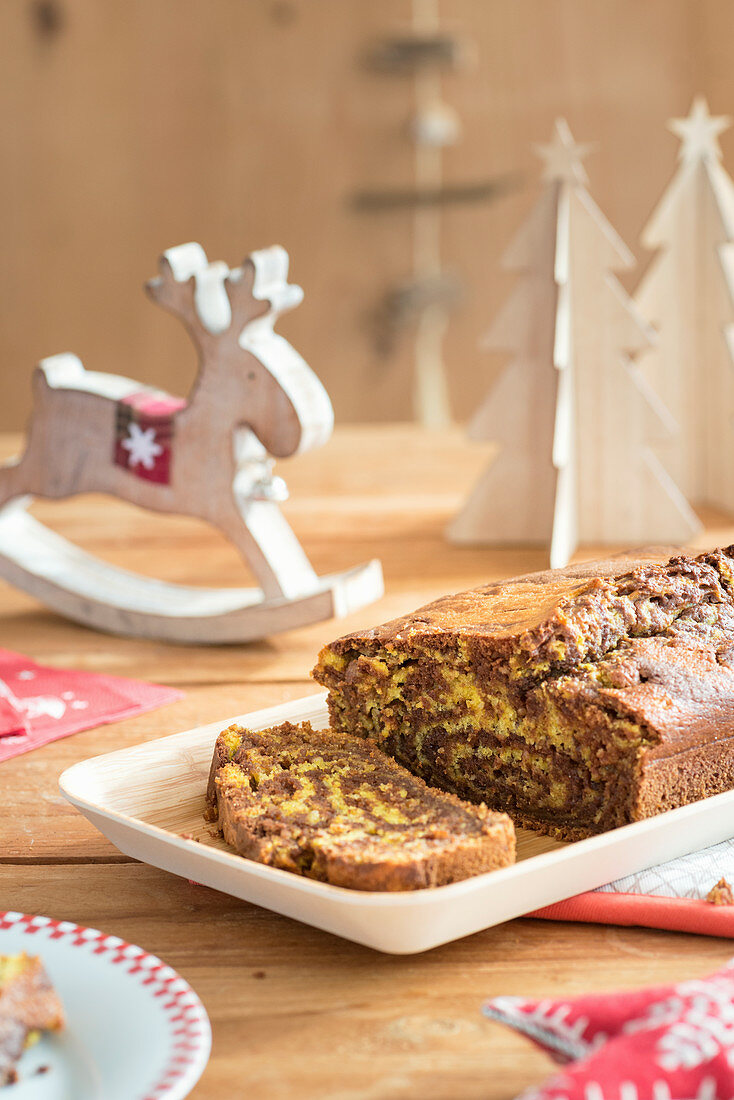 Zebrakuchen mit Schokolade und Butternusskürbis (Weihnachten)