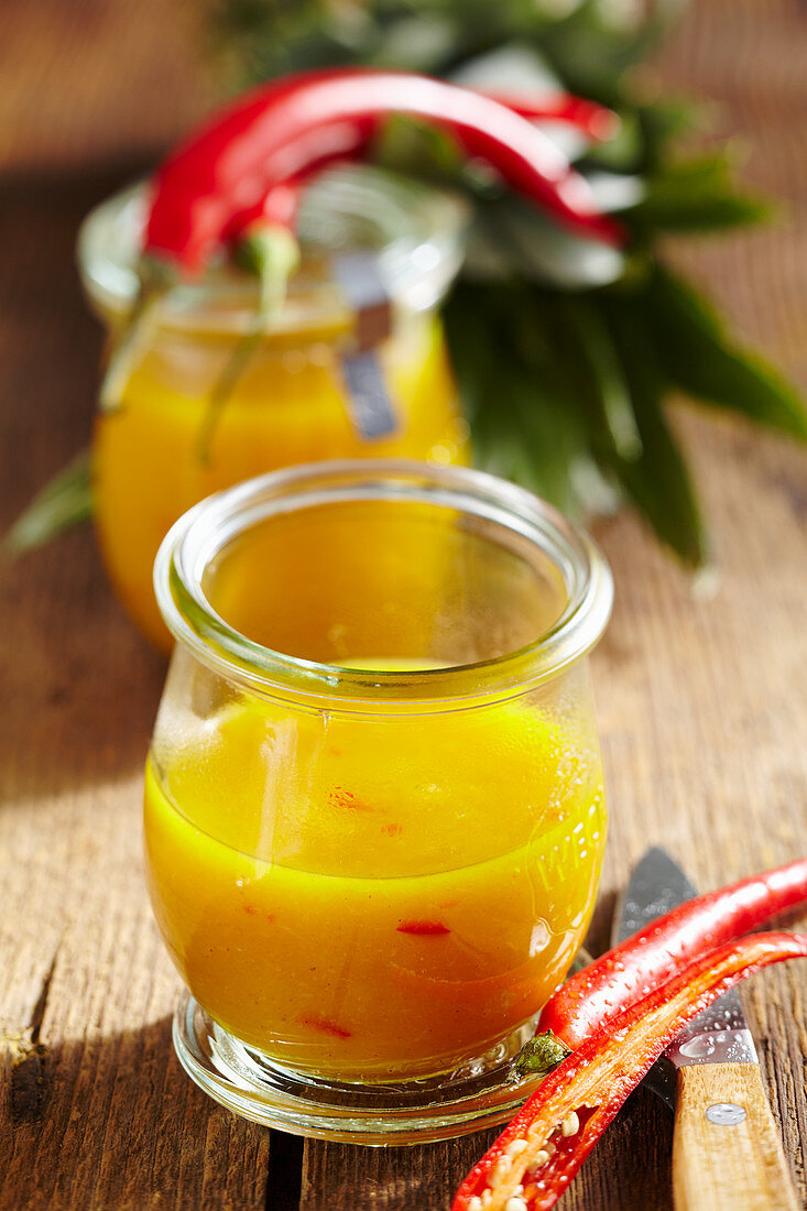 Homemade pineapple ketchup with chili