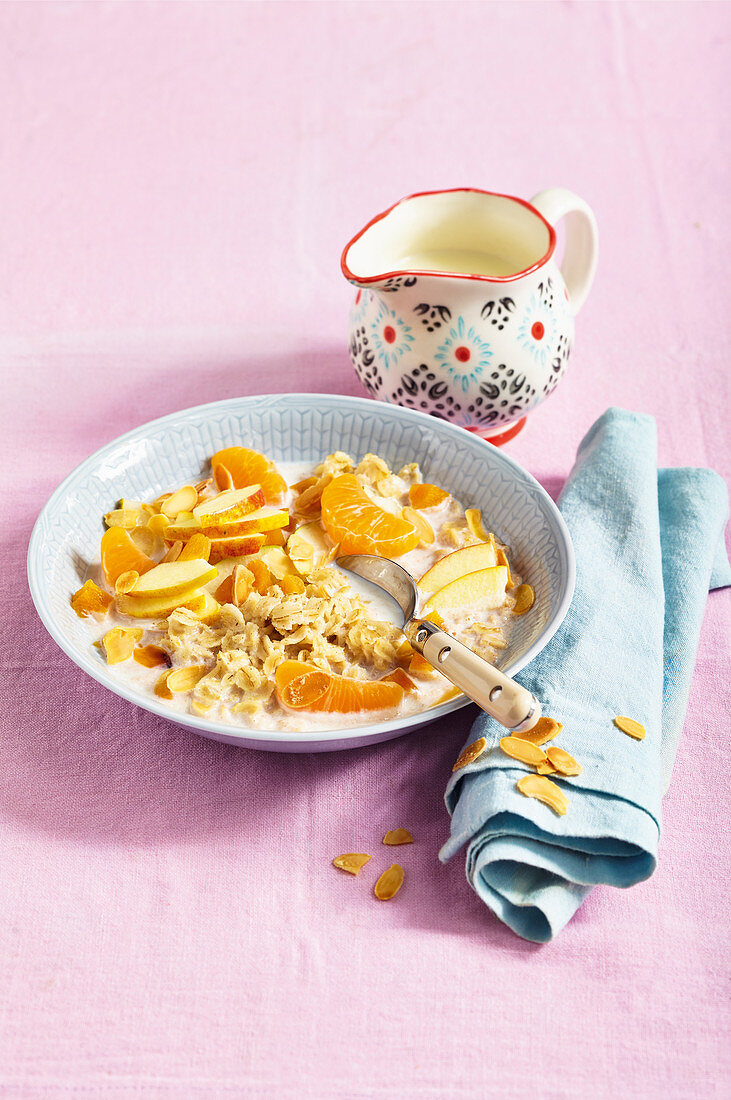 Winterflockensuppe mit Birnen und Mandarinen