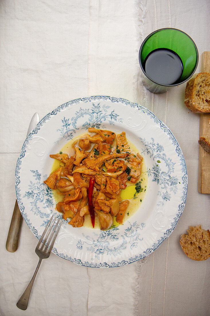 Fried chanterelles on a plate