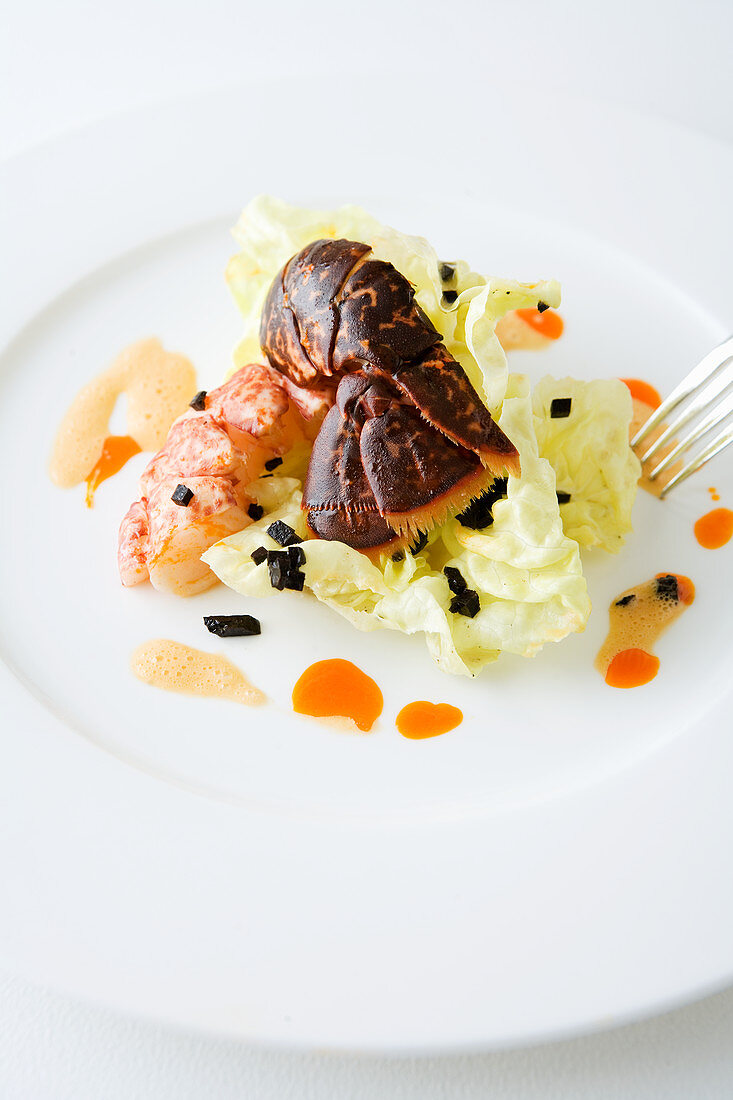 Lobster on lettuce hearts with truffle vinaigrette