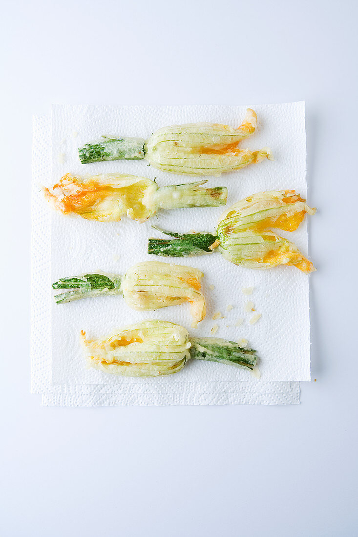 Zucchini flowers in tempura batter