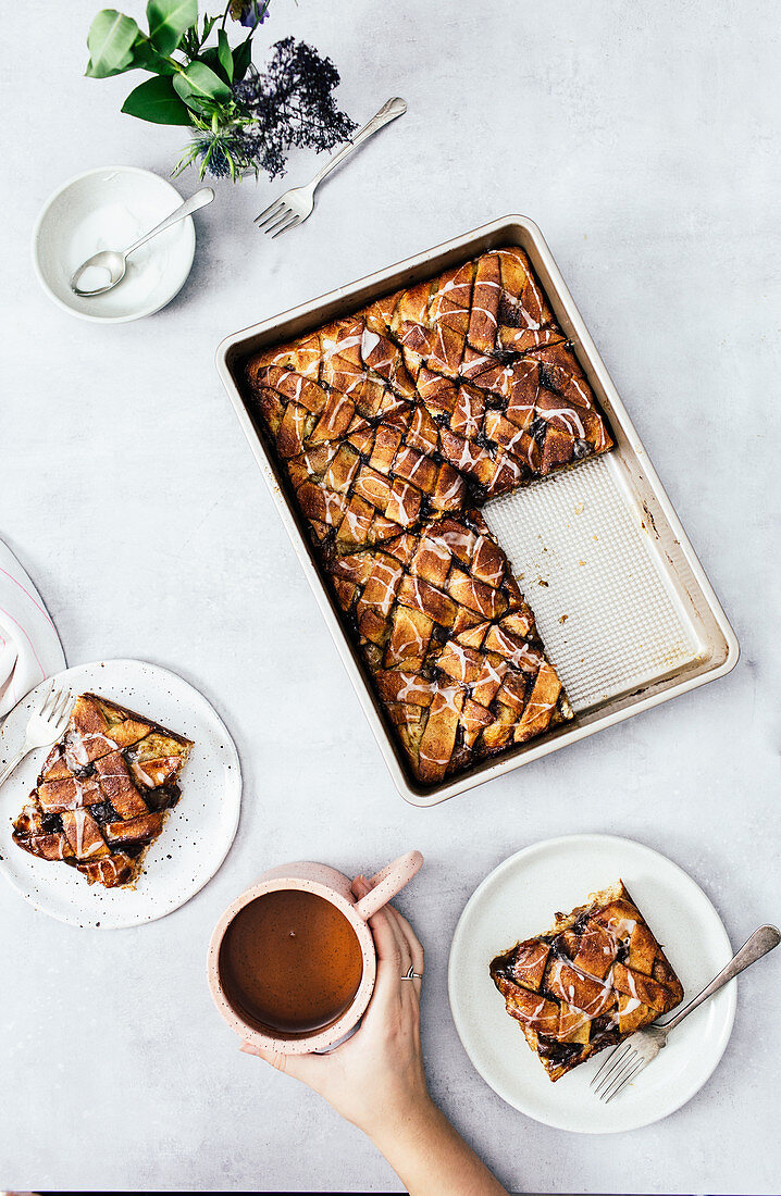 Cinnamon slices on a baking sheet