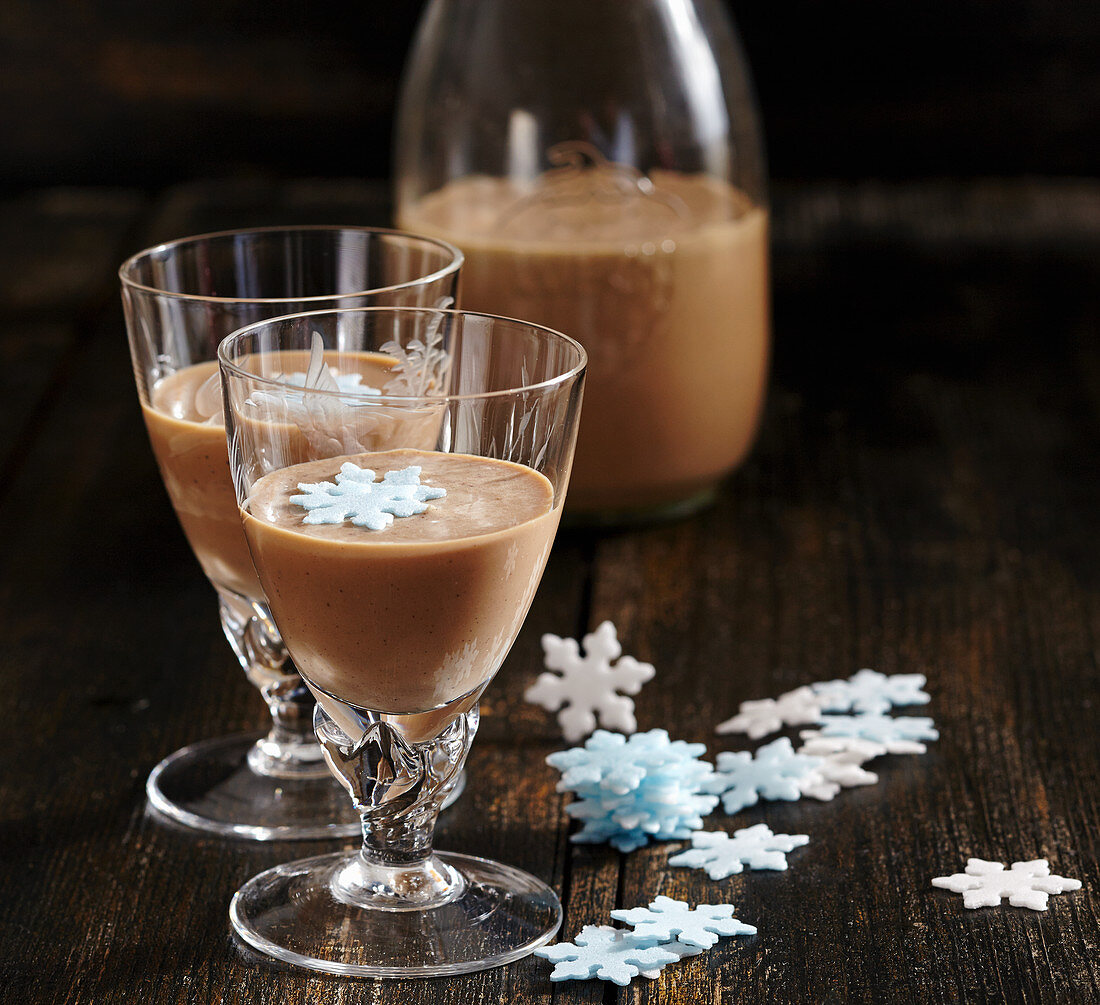 Homemade Irish cream liqueur with coffee, cocoa, whisky and condensed milk