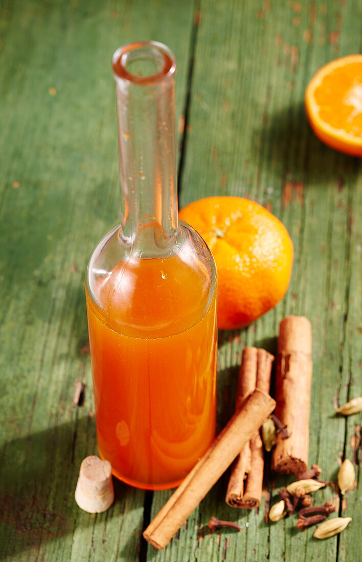 Homemade mandarin spice syrup with cinnamon