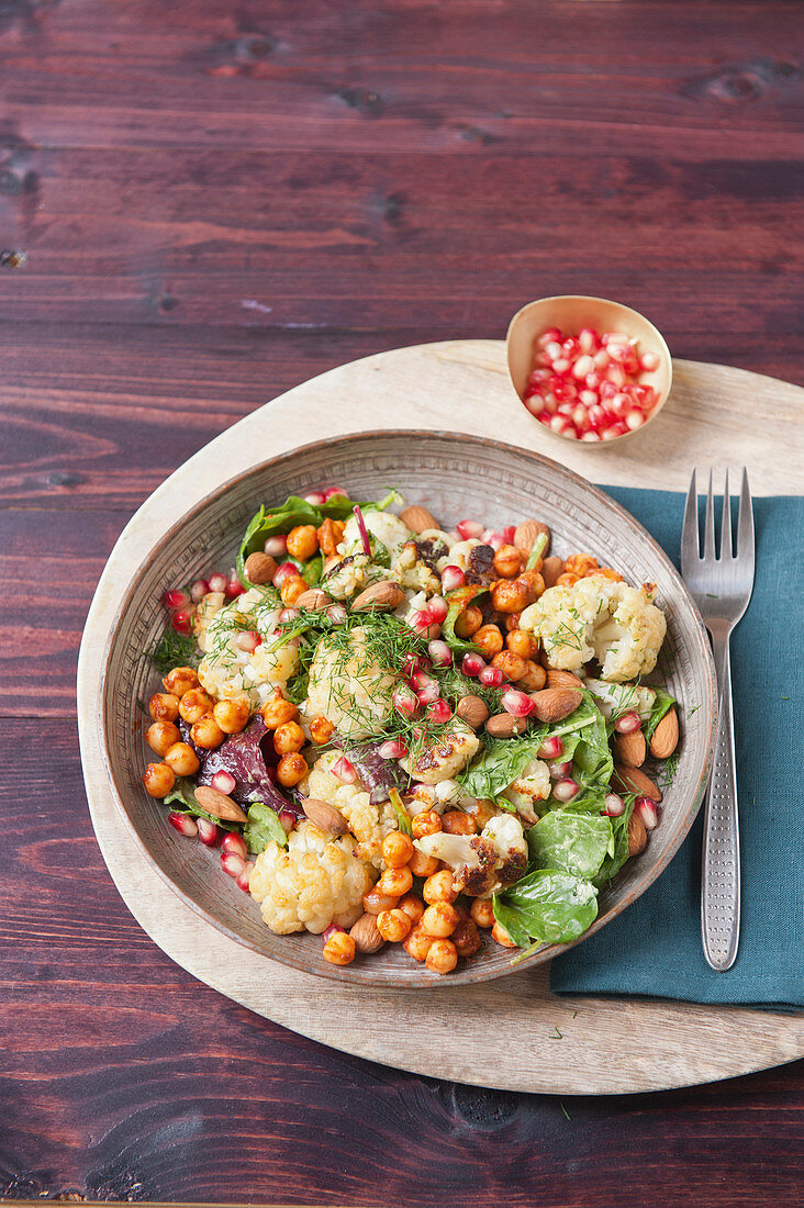 Cauliflower,chickpea and pomegranate salad