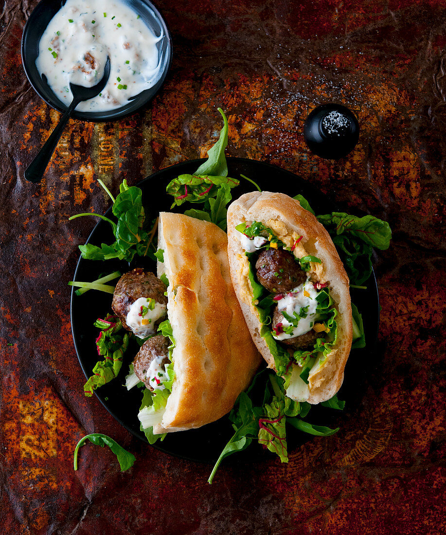 Donner kebab with kofte and yoghurt sauce