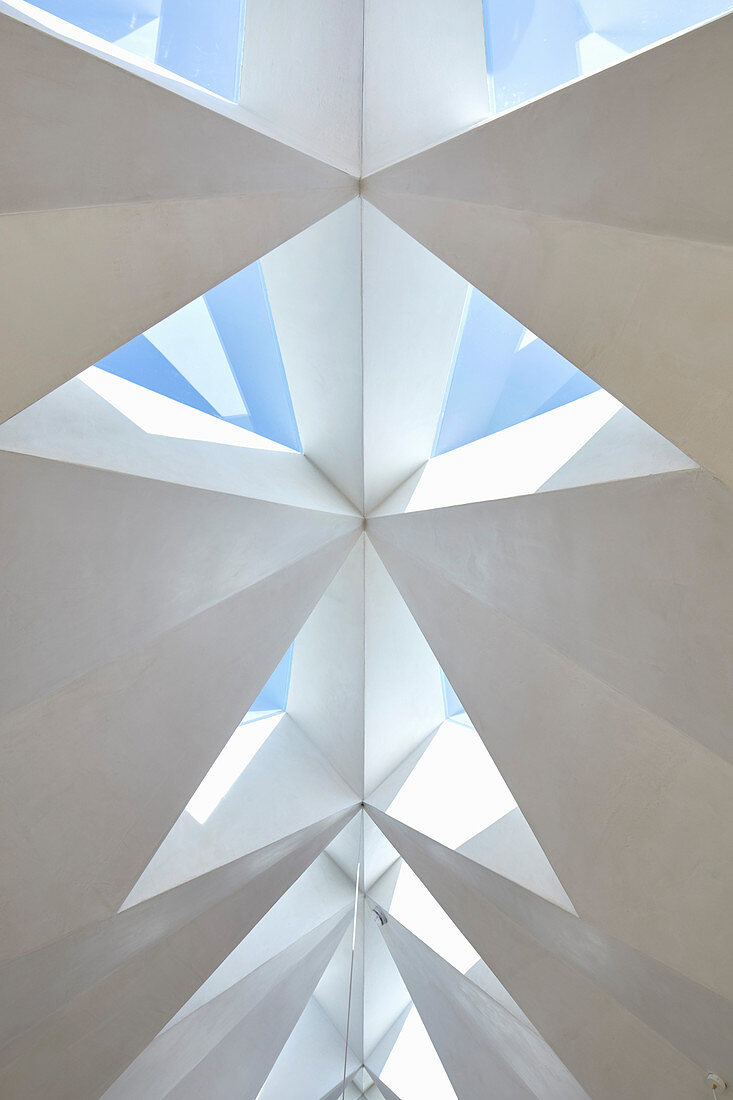 Faceted ceiling with triangular skylights