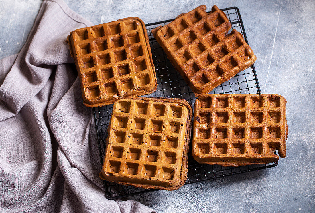 Fresh waffles with bird cherry flour