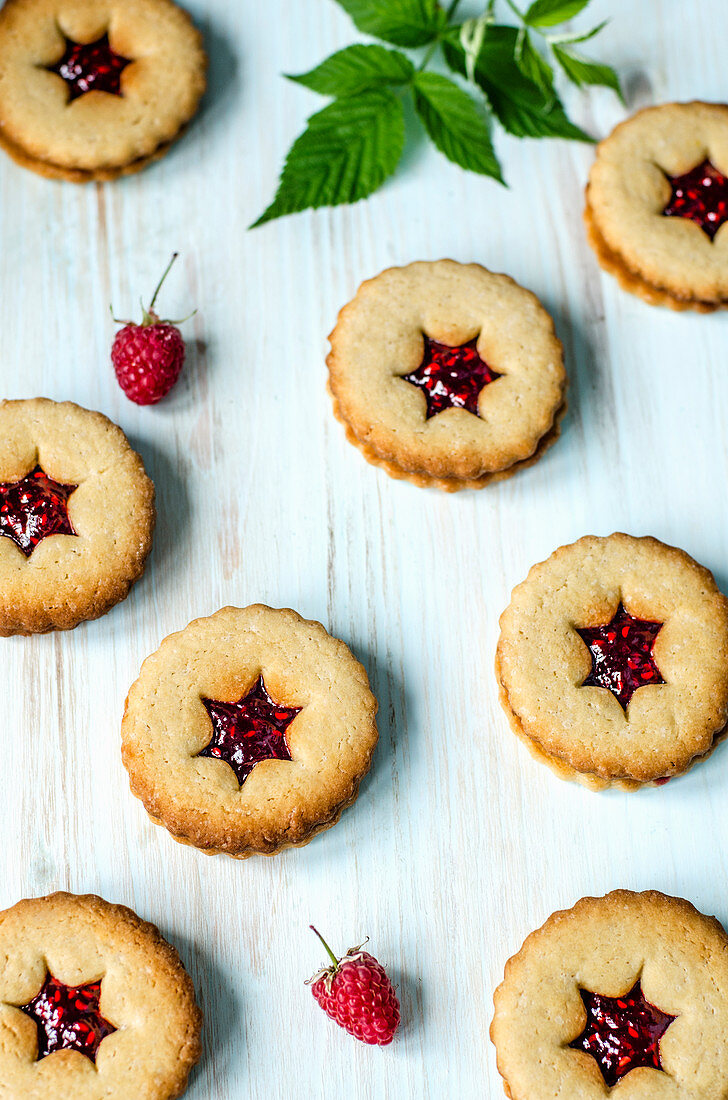 Linzer biscuits with raspberry jam