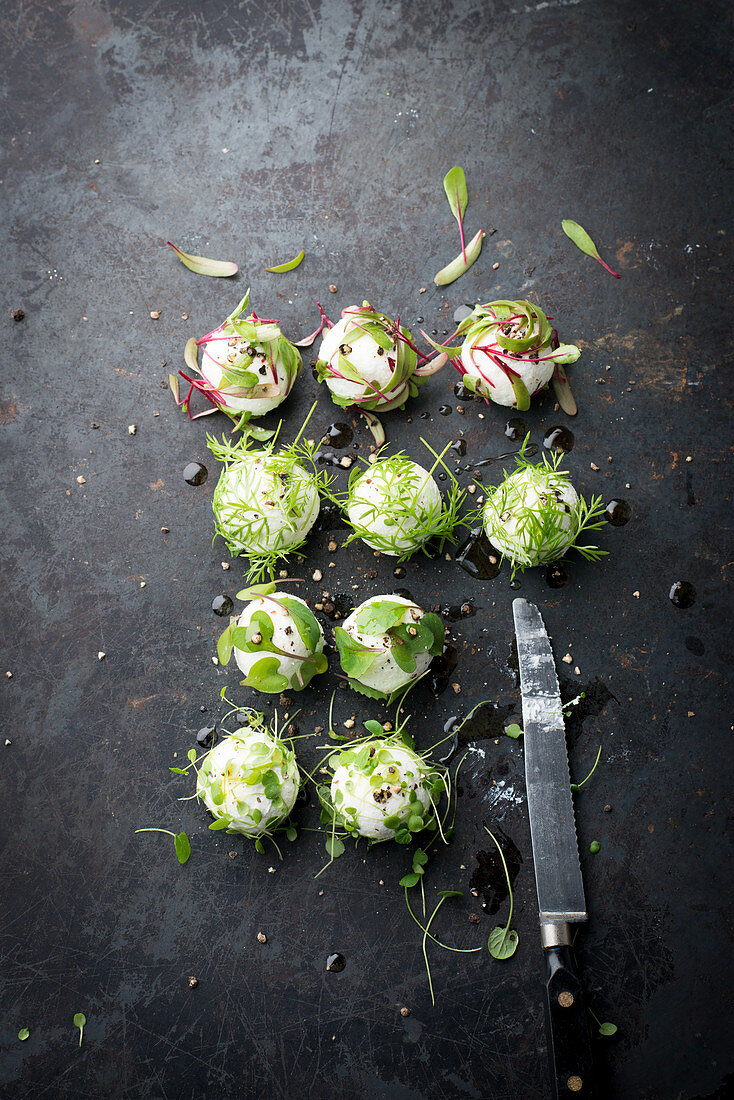 Goat's cheese balls with microgreens